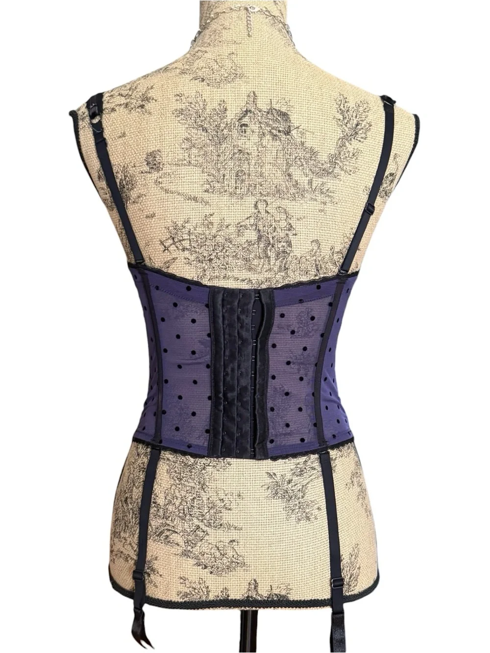 Y2K Polka Dot Purple Lace Bustier Corset Size 34B - Picture 2 of 6